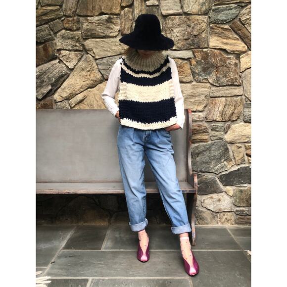 New Free People Hand Knit Stripe Dickie by Loopy Mango $310 Chunky Merino Wool - Picture 2 of 7